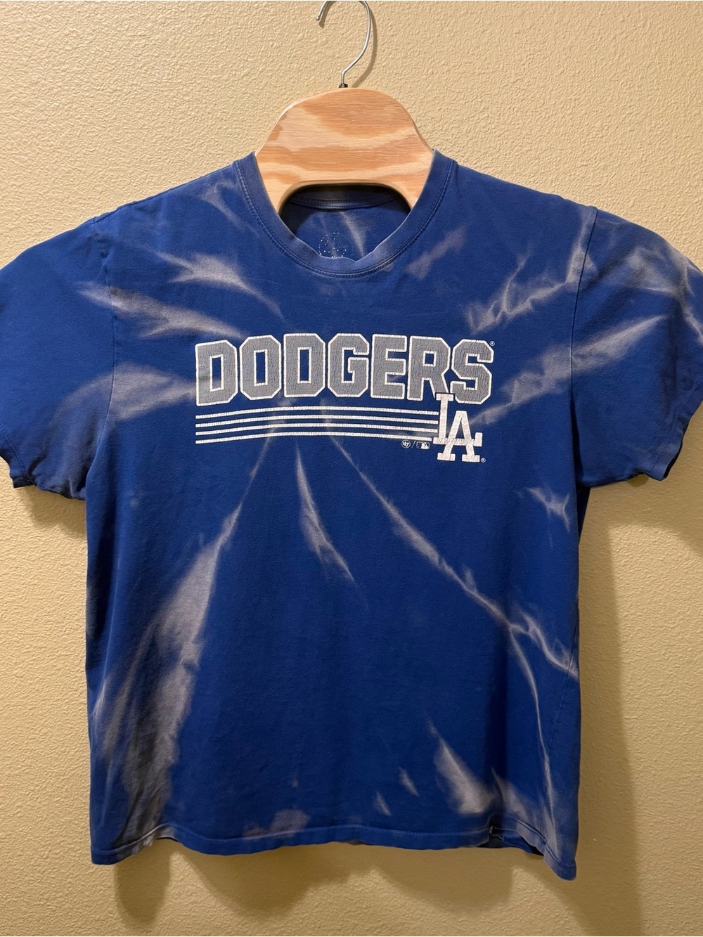 Men’s Large MLB LA Los Angeles Dodgers Blue Upcycled Bleached Tie Dye Shirt